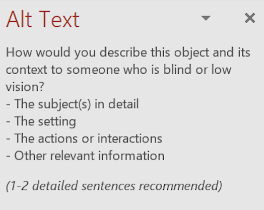 a screenshot of the PowerPoint alt text editing pane