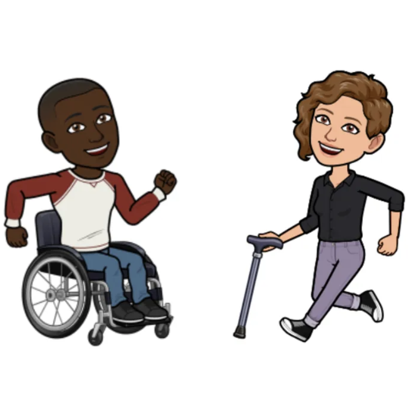 two avatars, one using a cane, one using a wheelchair